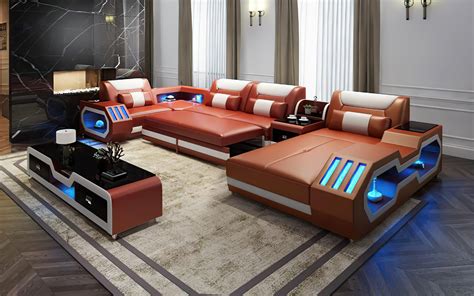 Omont Modern Leather Sectional with Console .